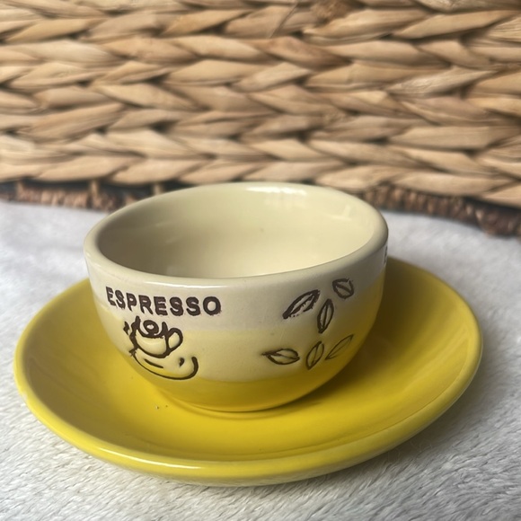 Espresso Cup and Saucer Yellow and Tan 2.67 ounces - Picture 3 of 10